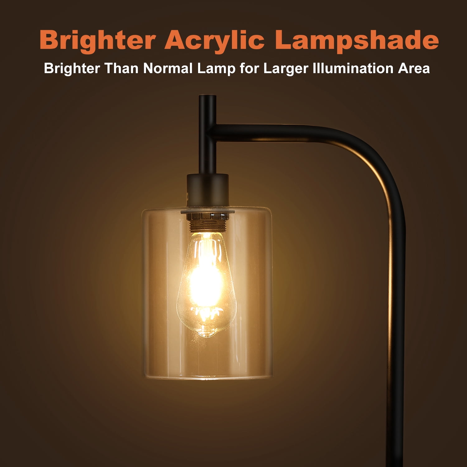 Coliware Arc Floor Lamp with Acrylic Lampshade, Modern Tall Standing Lamp with Foot Pedal Switch, Farmhouse Industrial Pole Light for Living Room Bedroom Yard, Bright LED Bulb Included