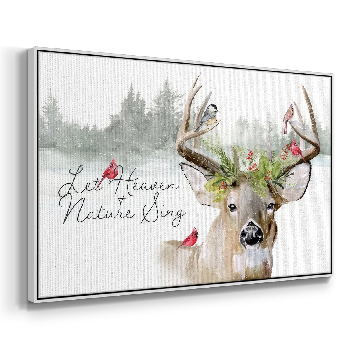Holiday Deer Collection A - Framed Gallery Wrapped Holiday Canvas - 17 x 25 - White Frame
