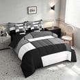 thumbnail image 2 of Manfei Abstract Grid King Bedding, Charcoal Gray Checkered King Bed in a Bag, Black Reversible 7pcs, 2 of 6