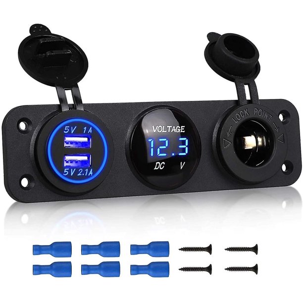 Panel de enchufe de cargador para vehículo YONGSHENG 12 V con USB y voltímetro LED