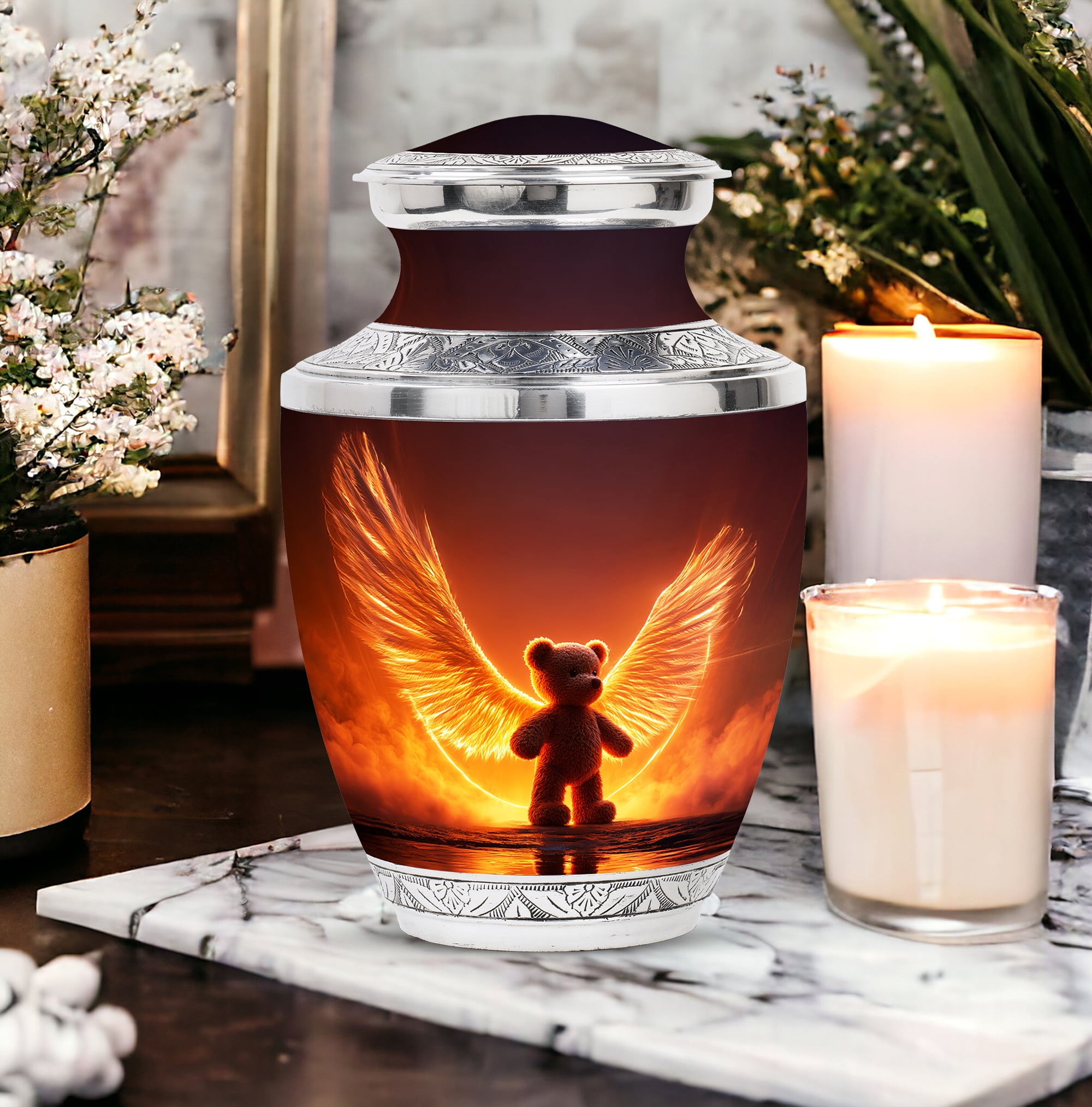 MUKTIVE Teddy Bear Urns for Adult Ashes Men Large - Brown Funeral Urn for Adult Ashes Man & Woman - Decorative Memorials & Funerary Ash Holders - Remembrance Gift for Loss of Family (10 Inch)