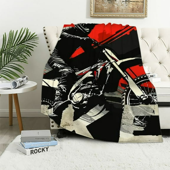 BCIIG Dirt Bike Theme Warm Lightweight Soft Fleece Blanket All Seasons for Living Rooms Sofa Decor Gift Blanket Long-Lasting Blanket 40x50in