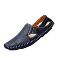 thumbnail image 3 of Domuza Mens Leather Driving Loafers, Lightweight Slip On Breathable Walking Boat Shoes, Comfortable Flat Outdoor Casual Moccasin Daily Wear Shoes Blue 9.5 (EU-44), 3 of 5
