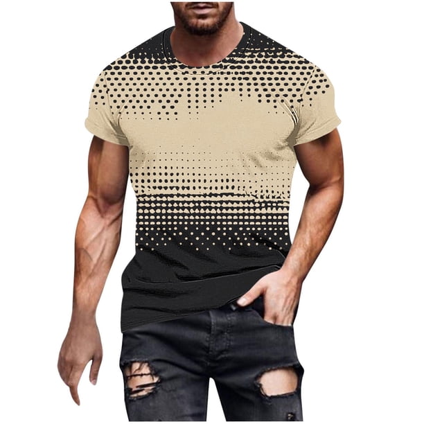 Camisetas de Manga Larga para Hombres Imprimir Fallow Cuello Redondo Camiseta, Moda Casual Manga Corta Mezcla de Algodón/Lino