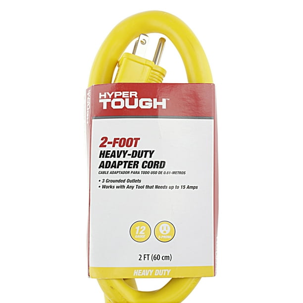Hyper Tough 2 foot Heavy Duty Adapter Extension Cord, Yellow Walmart