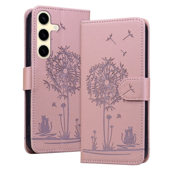 Allytechgroup for Samsung Galaxy A17 5G Case for Women Men, Stylish Dandelion Cats PU Leather Flip Cover with Cards Slots Anti-Scratch Shockproof Wallet Case for Samsung Galaxy A17 5G, Rosegold