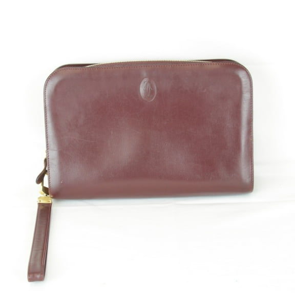 Pre-Owned CARTIER Must Line Clutch Bag with Card Holder, Leather, Bordeaux, Women's,... (Fair)