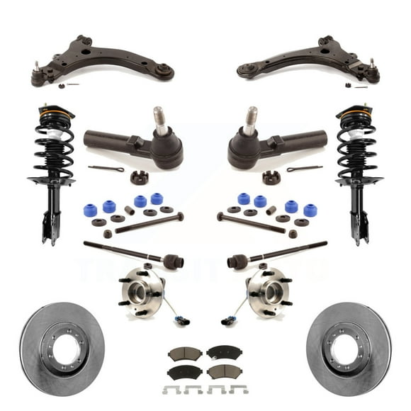 Transit Auto - Front Disc Rotors Brake Pads Hub Bearings Assembly Control Arms Tie Rod End Shock Suspension Link Kit (15Pc) For Oldsmobile Intrigue KM-100237