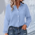 thumbnail image 2 of Outfmvch Linen Shirt Rolled Cuffed Long Sleeve Blouse Gauze Blouses for Women 3/4 Roll Up V Neck Sleeve Linen Shirts for Women Fall Work Light Blue XL, 2 of 9