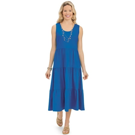 - Women's Tiered Cotton Knit Jersey Sleeveless Summer Dress with Scoop Neckline, Large, Navy