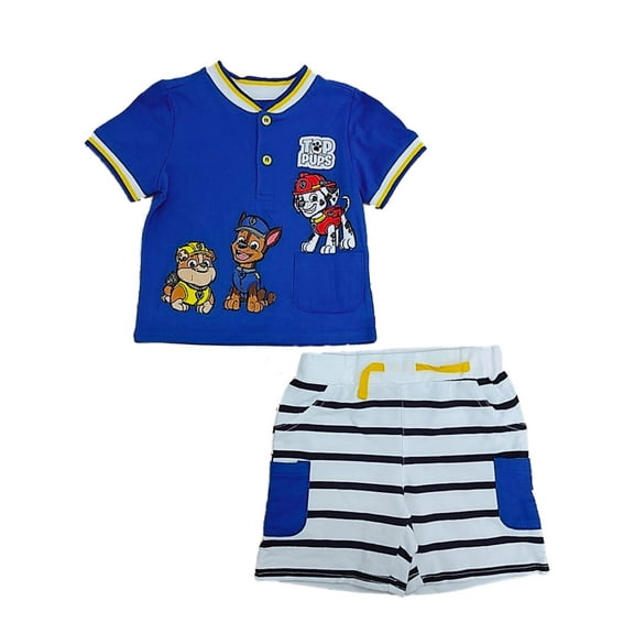 Infant Boys Blue Paw Patrol Chase & Marshall T-Shirt & Shorts Set Outfit NB