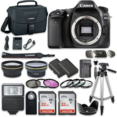 Canon EOS 80D Wi-Fi Full HD 1080P Digital SLR Camera (Body Only) with 2pc SanDisk 32GB Memory Cards + Accessory (Canon 80d Body Only Best Price)