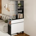thumbnail image 4 of Advwin Modern Room Divider Storage Cabinet with Ripple Glass Panel, Display Shelves, Drawers & Magazine Racks, Freestanding Shoe Organizer for Entryway, Dining Room, Living Room, Black+White, 4 of 12