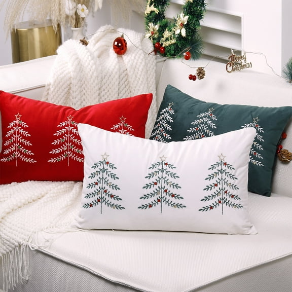 Wzzjkit Christmas Pillow Covers 12x20, Red Merry Christmas Winter Decorative Throw Pillow Cases, Holiday Xmas Lumbar Cushion Covers for Couch Living Room