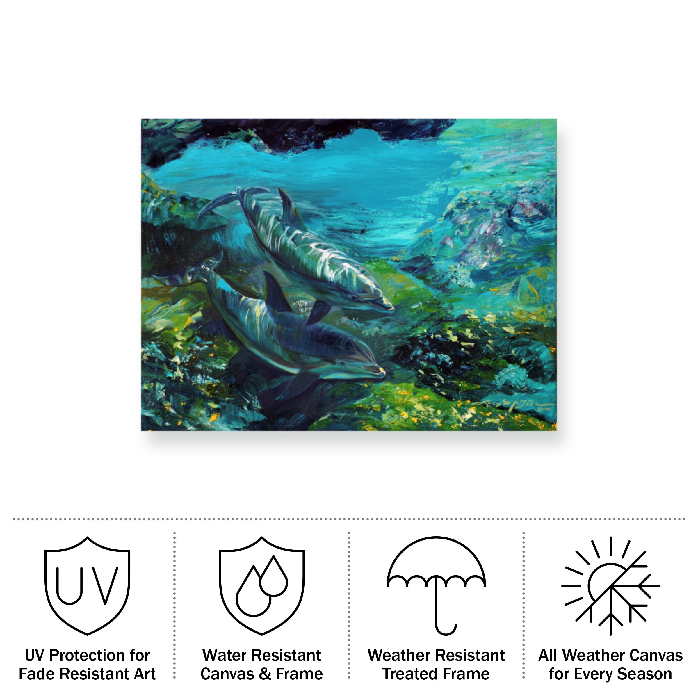 Lucy P. Mctier 'Tranquility Atlantic Bottlenose Dolphins' Outdoor Canvas 24x32