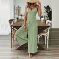 thumbnail image 4 of ZEHJUHAN Women's Solid Color V-Neck Wide Leg Jumpsuit with Adjustable Straps Back Tie Backless Design Summer Vacation Wear Green，XL, 4 of 7