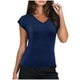 thumbnail image 2 of JMKQLZ Spring Summer Short Sleeve V-Neck Fashion T-Shirt Solid Color Casual For Women, 2 of 8