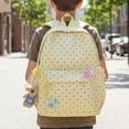 thumbnail image 4 of Polka Dots School Backpack, Cute Star Decoration Backpack with Adjustable Side Pockets, Lightweight School Bookbag with Pendant for Travel College, Yellow, 4 of 6
