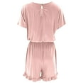 thumbnail image 3 of FAKKDUK Jumpsuits for Women Womens Solid Cotton Rompers Round-Neck Short Sleeve Short Jumpsuits for Female Ladies Summer Crew-Neck Bandage Short Jumpsuit with Pocket, XL&Pink, 3 of 8