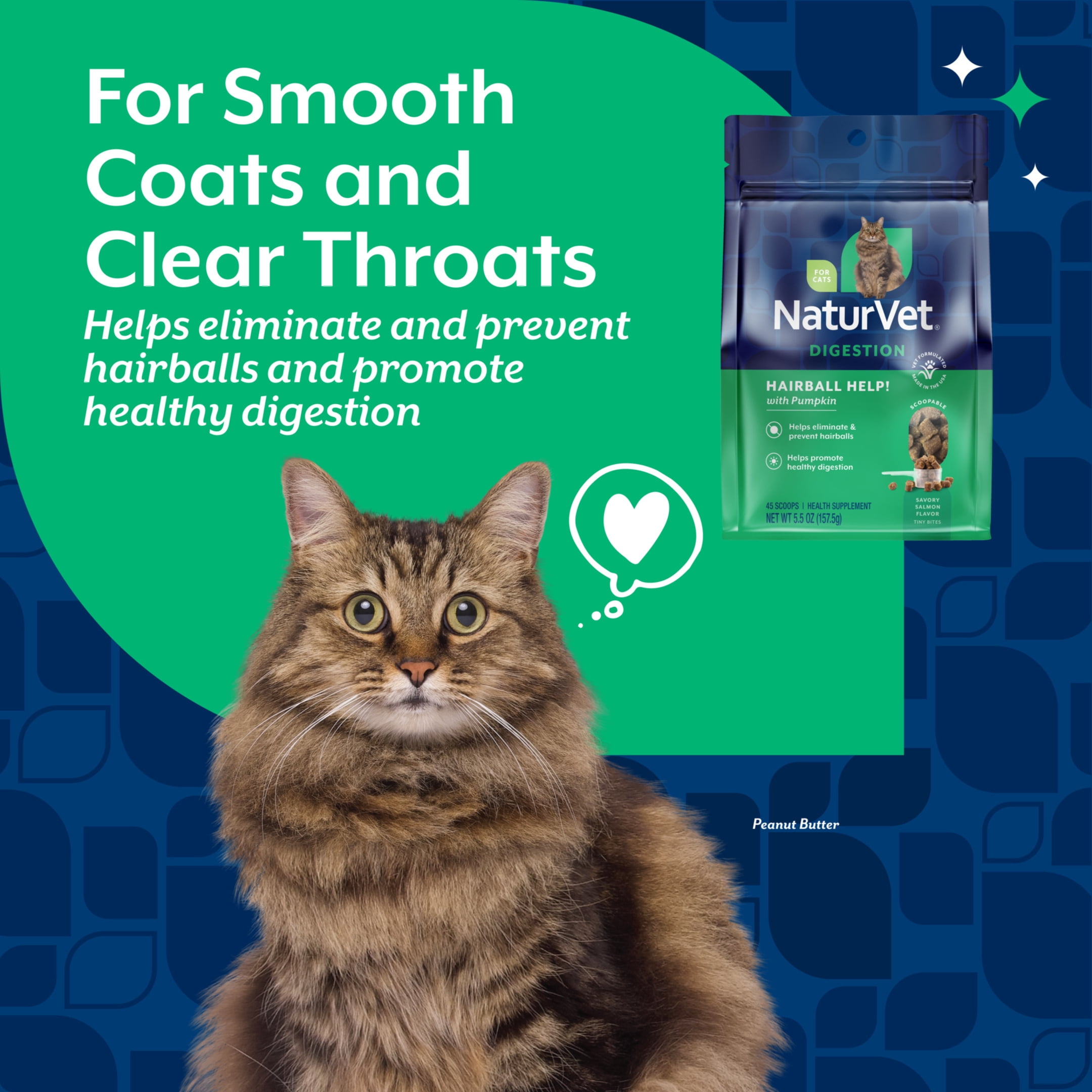 NaturVet Hairball Help! Scoopable Tiny Bite Supplements for Cats, Salmon Flavor, 5.5 oz Bag