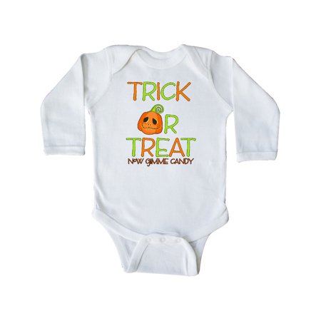 

Inktastic Trick or Treat Now Gimme Candy with Halloween Pumpkin Gift Baby Boy or Baby Girl Long Sleeve Bodysuit