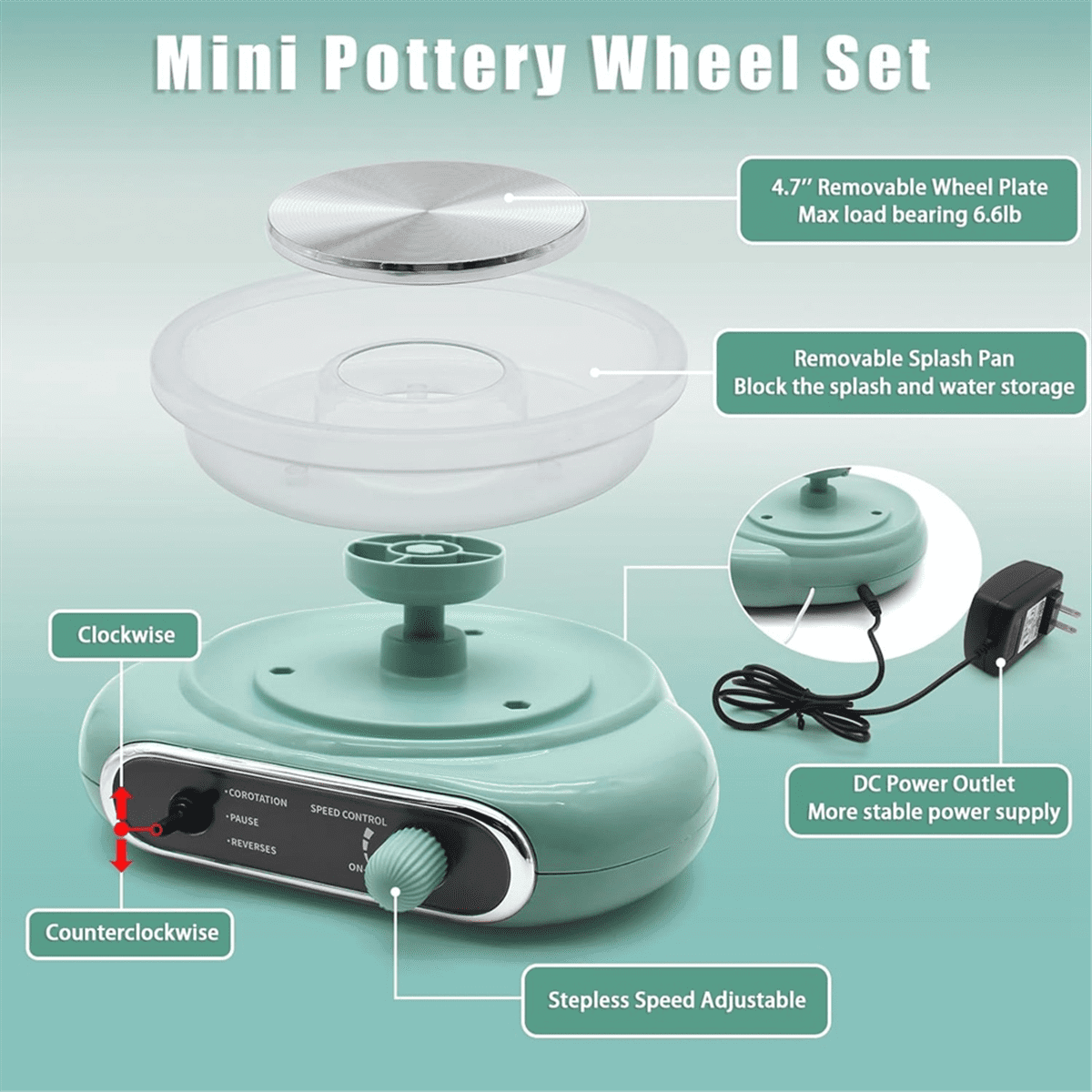 ,4.7-Inch Pottery Wheel for Teen and Adult Beginners, 3 Lbs Air-Drying Clay,Home DIY Craft Kit Us Plug