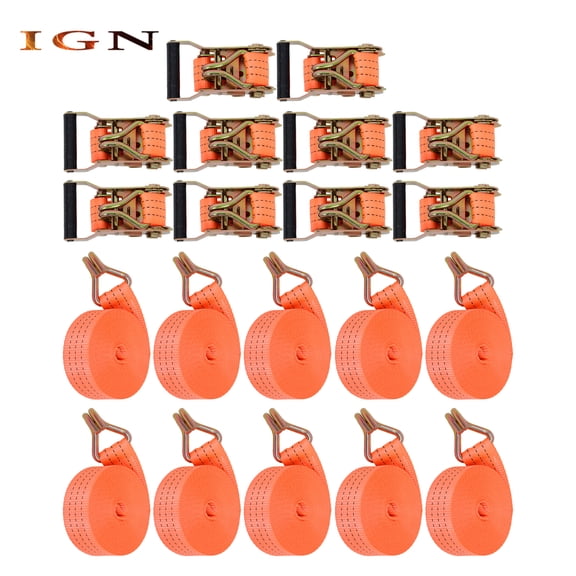 10 Set 1.5"x 20' 4000 LBS Ratchet Straps With J Hook Heavy Duty Bearing 1800KG