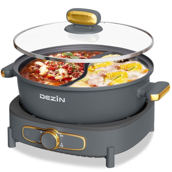Olla eléctrica DEZIN Shabu Shabu de doble sabor de 6 litros