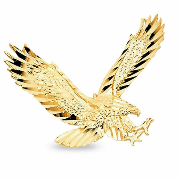 14k Diamond Cut Eagle Pendant Solid Yellow Gold Charm High Polished Genuine Fancy Fashion Style Design 22 mm x 30 mm