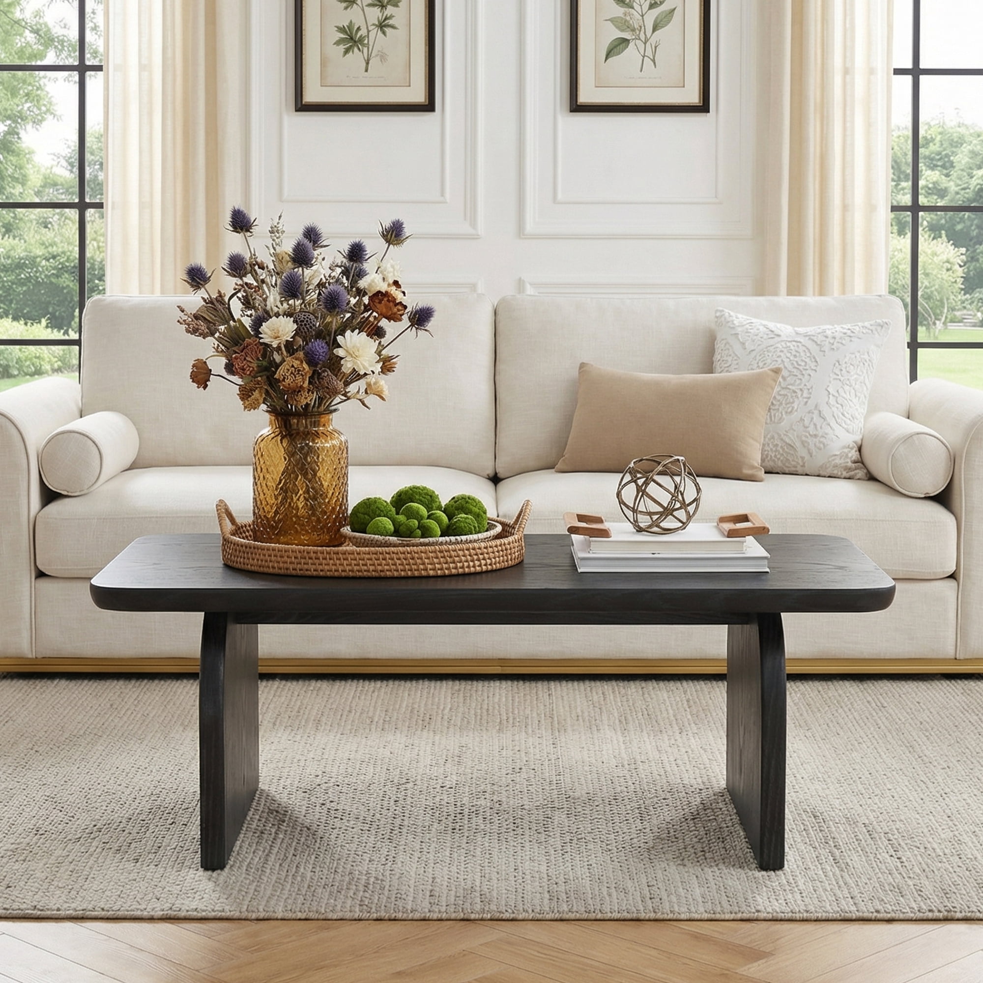 MAYEETY 47 Inch Farmhouse Rectangular Wooden Coffee Table Living Room Center Table