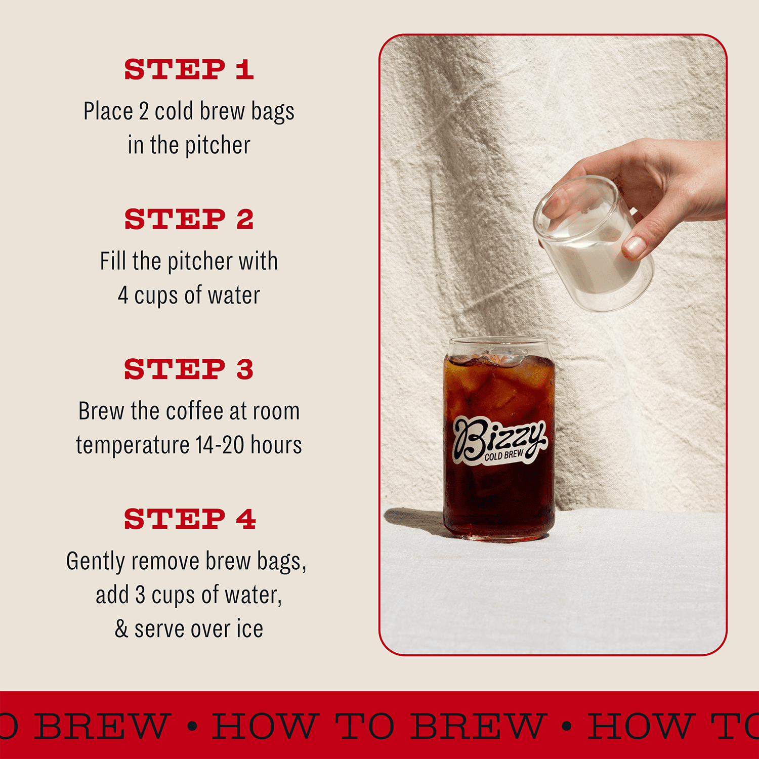 Bizzy Organic Cold Brew Coffee Bags, Medium Roast, Smooth & Sweet, Coarse Ground, 12 Count