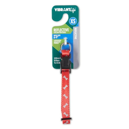 Vibrant Life Reflective Red Bones Dog Collar, X-Small, 6-9