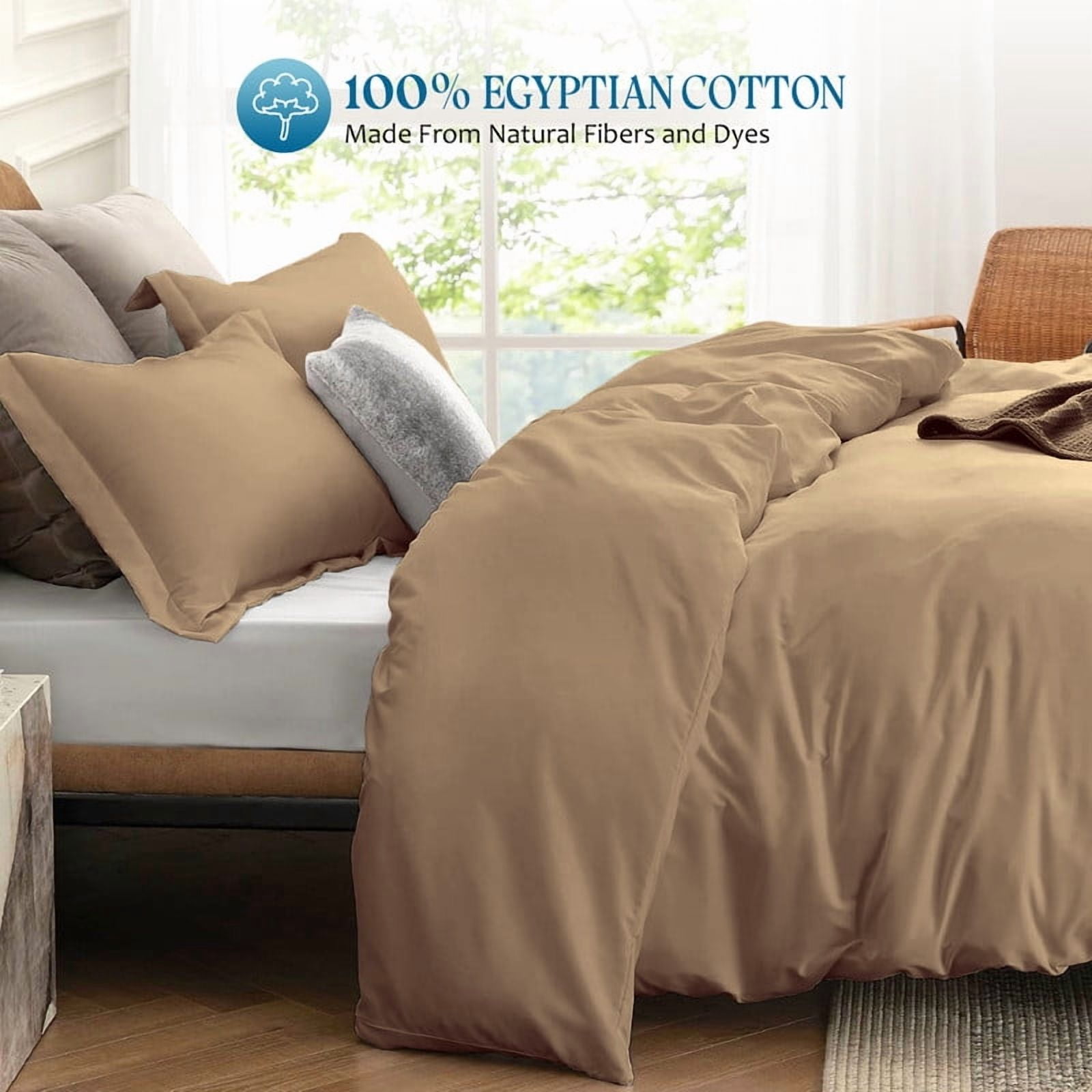 1000 Thread Count 100% Egyptian Cotton 3 Piece Duvet Set with Zipper Closure & Corner Cal King/King 3 Pc Duvet Set Color Taupe Solid