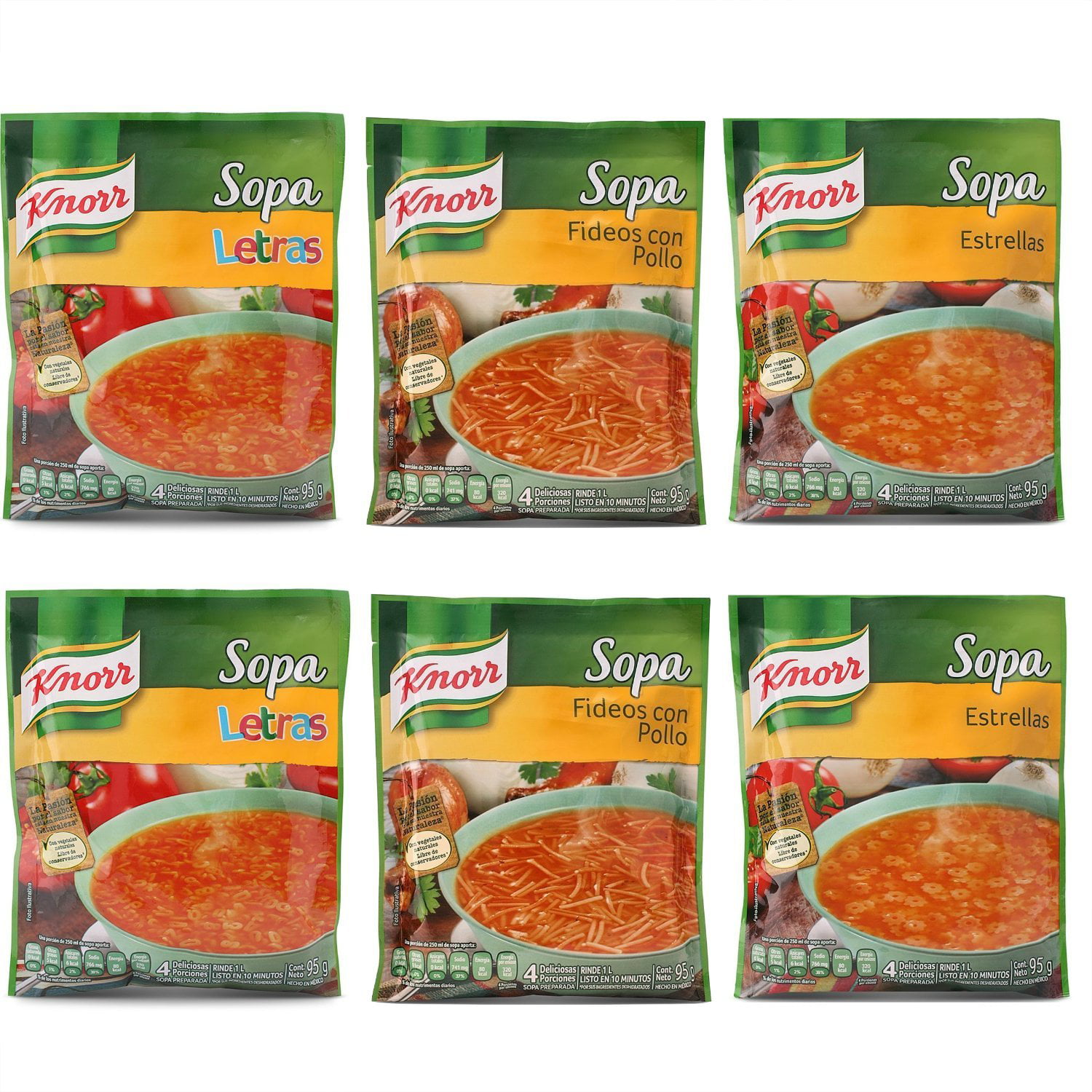 Sopa Knorr Estrellas Letras And Fideos Con Pollo (Pack Of 6 Soups – 2 Each)   Oz Each Bag 