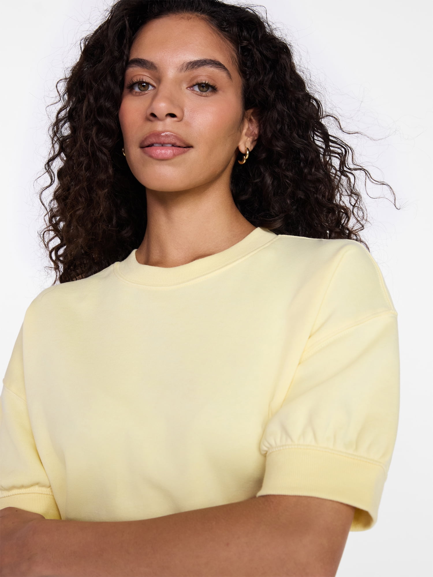 Time and Tru Women's Fleece Sweatshirt with Short Sleeves, Sizes XS-XXXL