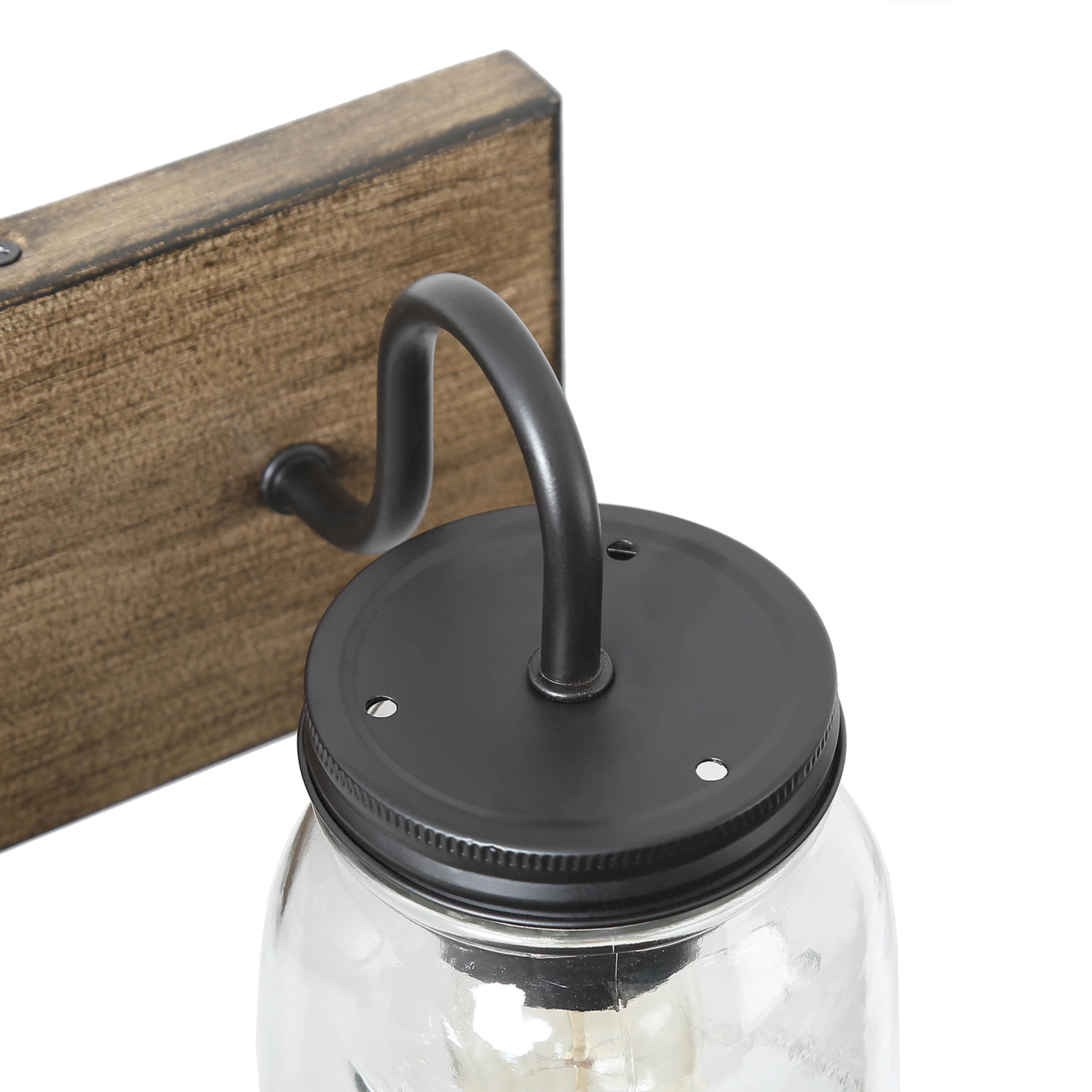 LNC Farmhouse Mason Jar Vanity Light, 3-Light Wood & Black Wall Fixture for Bathroom
