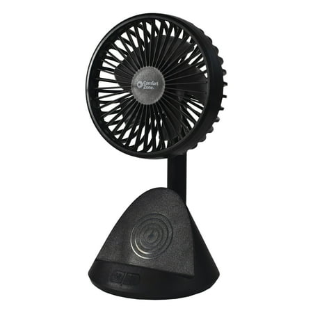 

Comfort Zone 4” 3-Speed Rechargeable Fan w/Built-In Wireless Charger Black