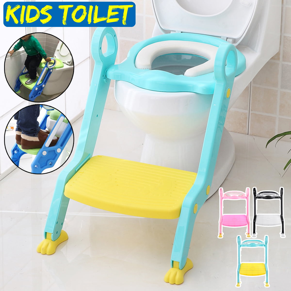 Baby Kids Toddler Plastic Potty Toilet Seat Chair Trainer Training Seat Feet for Boys and Girls Bears White
