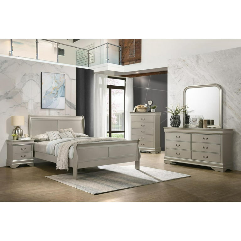Louis Philippe King Bed, Silver - Myco LP901-K