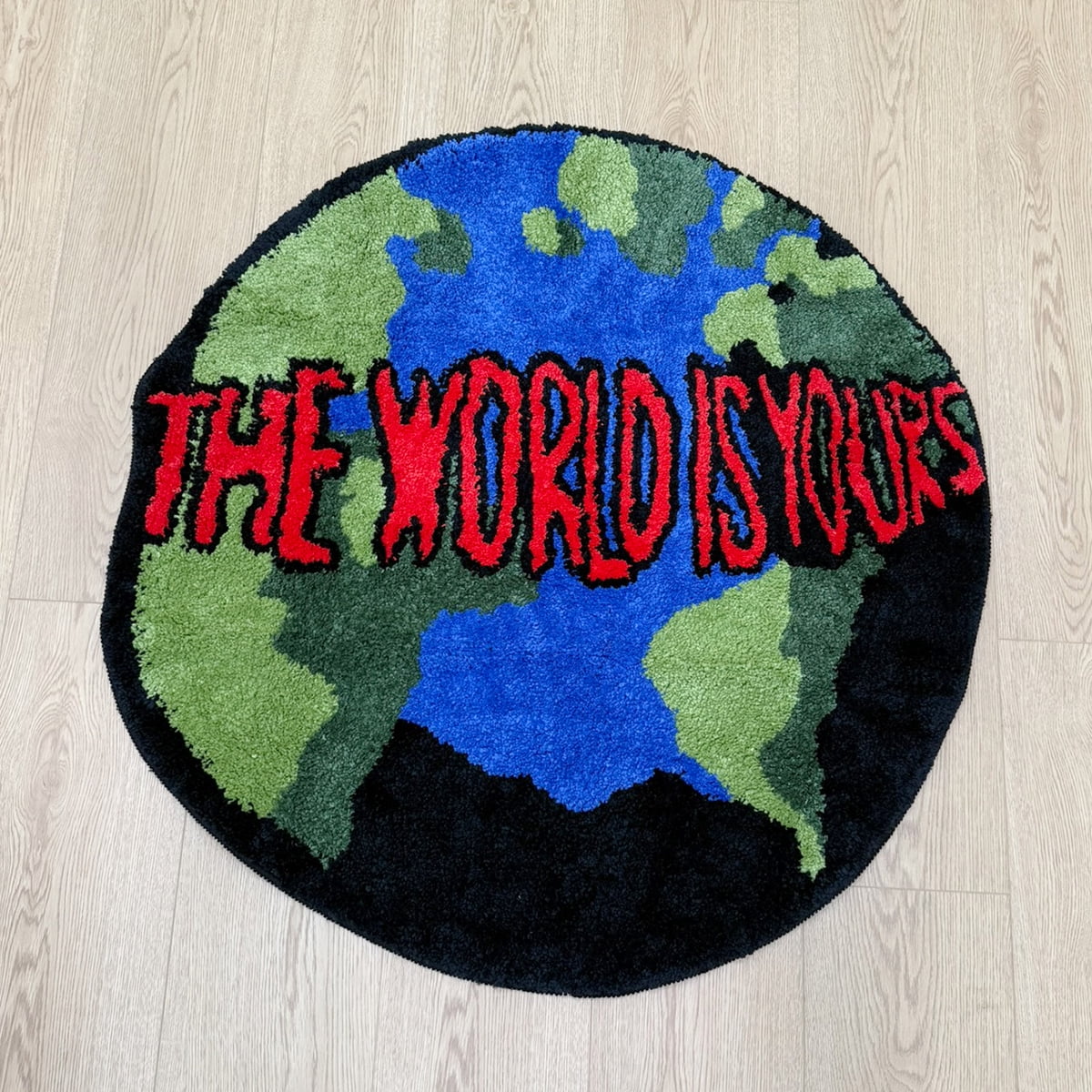 LAKEA Trendy The World Is Yours' Globe Tufted Rug Round Fluffy Shaggy Carpet Black Blue Green Red Non-Slip Absorbent Bath Mat Living