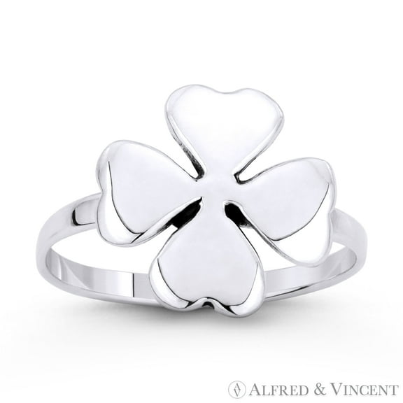 Irish Shamrock 4-Leaf Heart Clover Irish / Celtic Luck Charm Ring in .925 Sterling Silver
