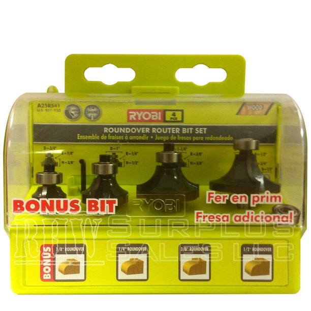 A25RS41 4Piece Roundover Router Bit Set, Compatible with 1/4 in