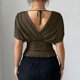 thumbnail image 5 of Tops Casuales Cuello en V Encaje Arriba Manga Corta Suéter Camisa Elegante Blusa de Verano, 5 of 7