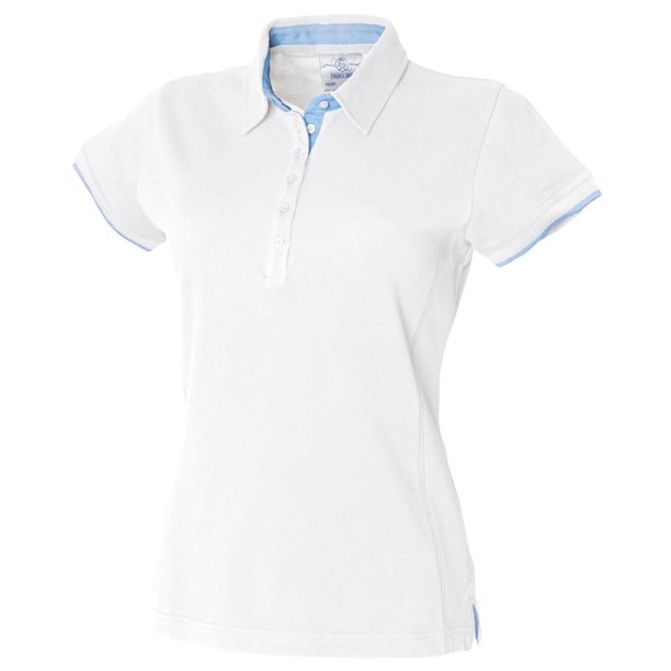 Front Row- Polo Piqué de diferentes colores para mujer (Blanco/Azul cielo)