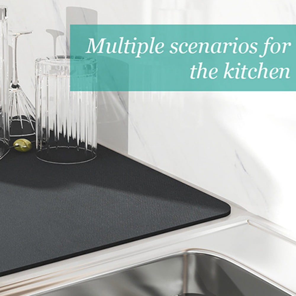 Restaurantware Comfy Grip 15.8 x 11.7 inch Medium-Size Countertop Drying Mat, 1 Food-grade Dish Drainboard - Ribbed Design and Raised Sidewalls, Waterproof, Black Si