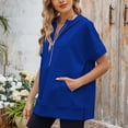 thumbnail image 4 of SWSMCLT Women's Short Sleeve Shirt Elasthane Hoodies Cozy Hooded Date Crew Neck Billowy Holiday Light Pull Over Kangaroo Pocket Blue Medium, 4 of 5