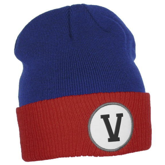 Daxton Custom A to Z Initial Letters Cuff Hat Beanie Warm Knit Skull Cap, Royal Red Letter V