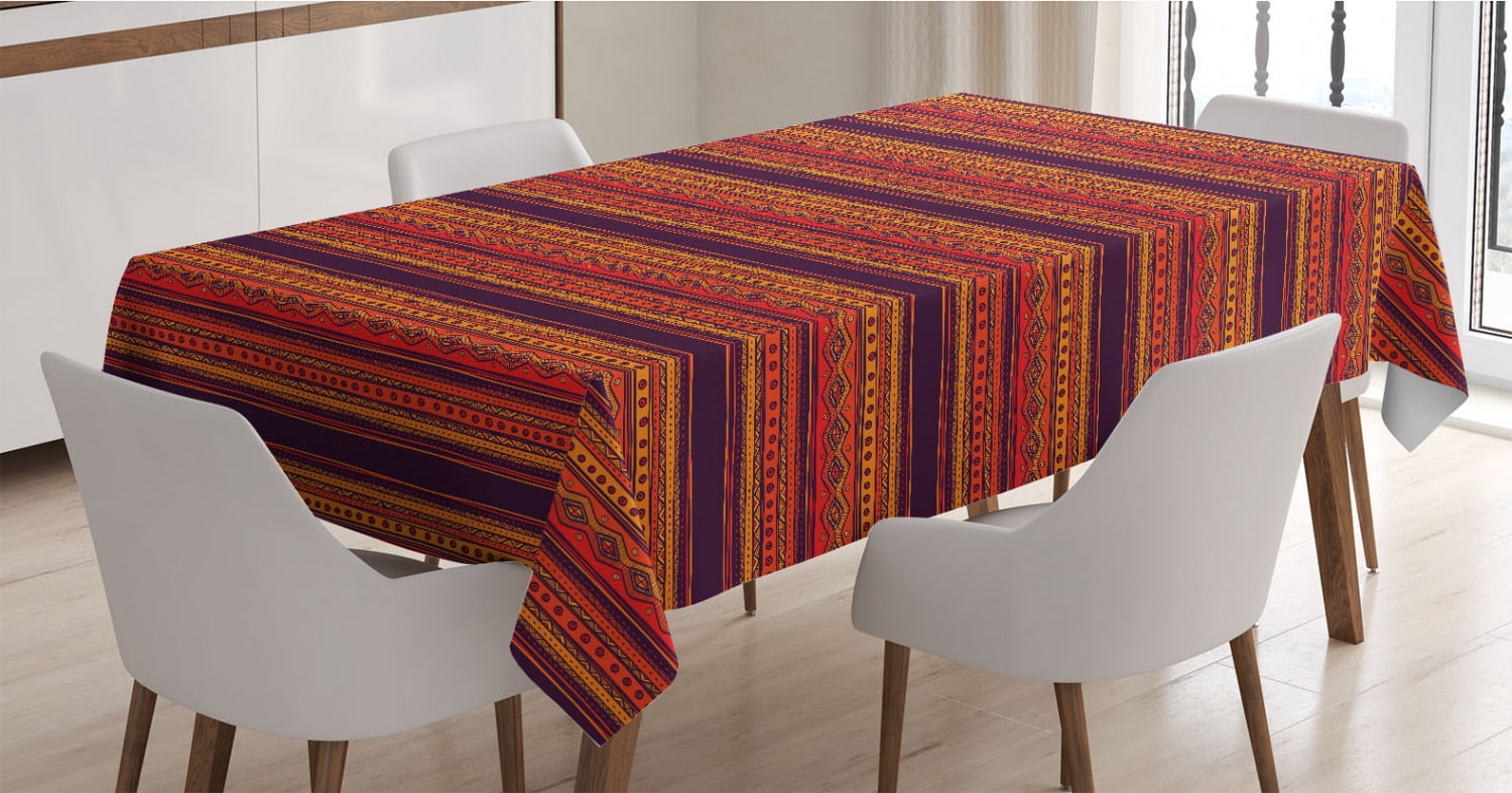 Orange Tablecloth, Abstract Hand Drawn Ethno Pattern Tribal Borders ...