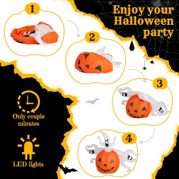 5.9 FT Halloween Inflatable Pumpkin Ghost Outdoor Decorations, Scary Blow up Yard Decor with Built-in LED Lights for Holiday Party Yard Lawn Garden Decor Indoor Outdoor