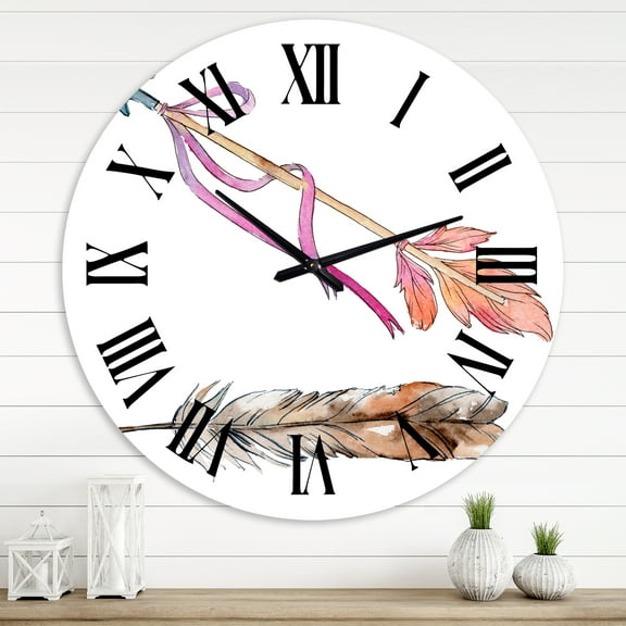 Designart 'Pink Bird Feather From Wing' Bohemian & Eclectic Wall Clock